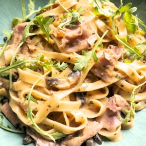 ham and mushroom tagliatelle